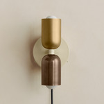 Up Down Plug-In Wall Sconce - Bone Canopy / Brass Upper Shade