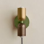 Up Down Plug-In Wall Sconce - Reed Green Canopy / Brass Upper Shade