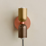 Up Down Plug-In Wall Sconce - Peach Canopy / Brass Upper Shade