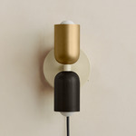 Up Down Plug-In Wall Sconce - Bone Canopy / Brass Upper Shade