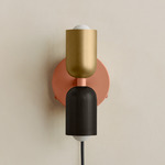 Up Down Plug-In Wall Sconce - Peach Canopy / Brass Upper Shade