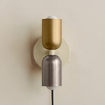 Up Down Plug-In Wall Sconce - Bone Canopy / Brass Upper Shade