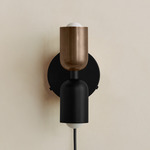 Up Down Plug-In Wall Sconce - Black Canopy / Patina Brass Upper Shade