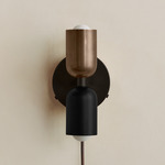 Up Down Plug-In Wall Sconce - Blackened Brass Canopy / Patina Brass Upper Shade