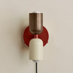 Up Down Plug-In Wall Sconce - Oxide Red Canopy / Patina Brass Upper Shade