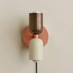 Up Down Plug-In Wall Sconce - Peach Canopy / Patina Brass Upper Shade