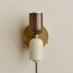 Up Down Plug-In Wall Sconce - Brass Canopy / Patina Brass Upper Shade