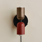 Up Down Plug-In Wall Sconce - Black Canopy / Patina Brass Upper Shade