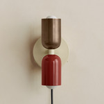 Up Down Plug-In Wall Sconce - Bone Canopy / Patina Brass Upper Shade