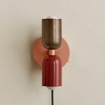 Up Down Plug-In Wall Sconce - Peach Canopy / Patina Brass Upper Shade