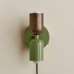 Up Down Plug-In Wall Sconce - Reed Green Canopy / Patina Brass Upper Shade