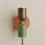 Up Down Plug-In Wall Sconce - Peach Canopy / Patina Brass Upper Shade