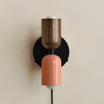 Up Down Plug-In Wall Sconce - Black Canopy / Patina Brass Upper Shade