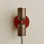 Up Down Plug-In Wall Sconce - Oxide Red Canopy / Patina Brass Upper Shade