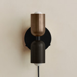 Up Down Plug-In Wall Sconce - Black Canopy / Patina Brass Upper Shade