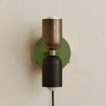 Up Down Plug-In Wall Sconce - Reed Green Canopy / Patina Brass Upper Shade