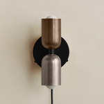 Up Down Plug-In Wall Sconce - Black Canopy / Patina Brass Upper Shade