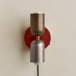 Up Down Plug-In Wall Sconce - Oxide Red Canopy / Patina Brass Upper Shade