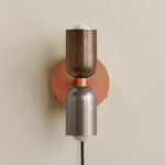 Up Down Plug-In Wall Sconce - Peach Canopy / Patina Brass Upper Shade