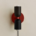 Up Down Plug-In Wall Sconce - Oxide Red Canopy / Blackened Brass Upper Shade