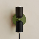 Up Down Plug-In Wall Sconce - Reed Green Canopy / Blackened Brass Upper Shade