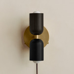 Up Down Plug-In Wall Sconce - Brass Canopy / Blackened Brass Upper Shade