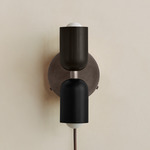 Up Down Plug-In Wall Sconce - Pewter Canopy / Blackened Brass Upper Shade