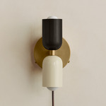 Up Down Plug-In Wall Sconce - Brass Canopy / Blackened Brass Upper Shade