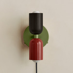 Up Down Plug-In Wall Sconce - Reed Green Canopy / Blackened Brass Upper Shade