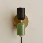 Up Down Plug-In Wall Sconce - Brass Canopy / Blackened Brass Upper Shade