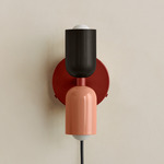 Up Down Plug-In Wall Sconce - Oxide Red Canopy / Blackened Brass Upper Shade