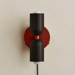 Up Down Plug-In Wall Sconce - Oxide Red Canopy / Blackened Brass Upper Shade