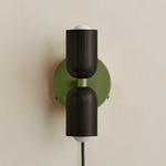 Up Down Plug-In Wall Sconce - Reed Green Canopy / Blackened Brass Upper Shade