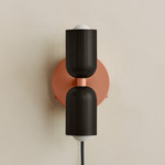 Up Down Plug-In Wall Sconce - Peach Canopy / Blackened Brass Upper Shade