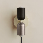 Up Down Plug-In Wall Sconce - Bone Canopy / Blackened Brass Upper Shade