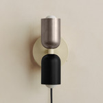Up Down Plug-In Wall Sconce - Bone Canopy / Pewter Upper Shade