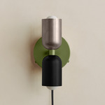 Up Down Plug-In Wall Sconce - Reed Green Canopy / Pewter Upper Shade
