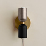 Up Down Plug-In Wall Sconce - Brass Canopy / Pewter Upper Shade