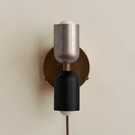 Up Down Plug-In Wall Sconce - Patina Brass Canopy / Pewter Upper Shade