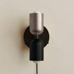 Up Down Plug-In Wall Sconce - Blackened Brass Canopy / Pewter Upper Shade