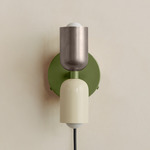 Up Down Plug-In Wall Sconce - Reed Green Canopy / Pewter Upper Shade