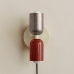 Up Down Plug-In Wall Sconce - Bone Canopy / Pewter Upper Shade