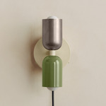 Up Down Plug-In Wall Sconce - Bone Canopy / Pewter Upper Shade