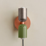 Up Down Plug-In Wall Sconce - Peach Canopy / Pewter Upper Shade