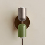 Up Down Plug-In Wall Sconce - Patina Brass Canopy / Pewter Upper Shade