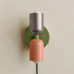 Up Down Plug-In Wall Sconce - Reed Green Canopy / Pewter Upper Shade