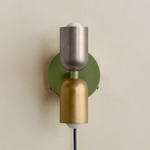 Up Down Plug-In Wall Sconce - Reed Green Canopy / Pewter Upper Shade
