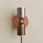 Up Down Plug-In Wall Sconce - Peach Canopy / Pewter Upper Shade