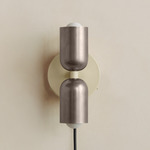 Up Down Plug-In Wall Sconce - Bone Canopy / Pewter Upper Shade