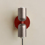 Up Down Plug-In Wall Sconce - Oxide Red Canopy / Pewter Upper Shade